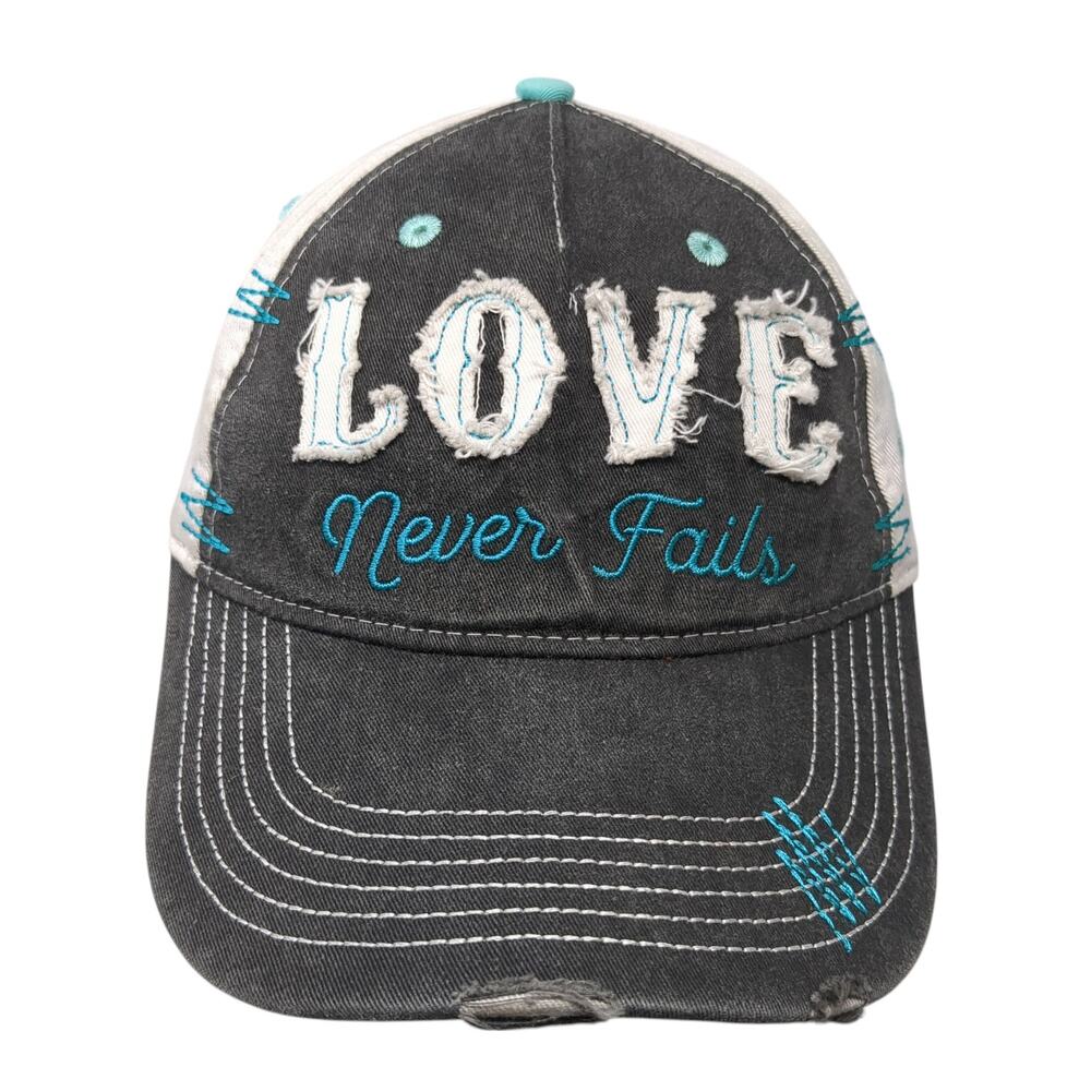 Love Never Fails Strapback 5 Panel Cap Adjustable Embroidered Cherished Girl